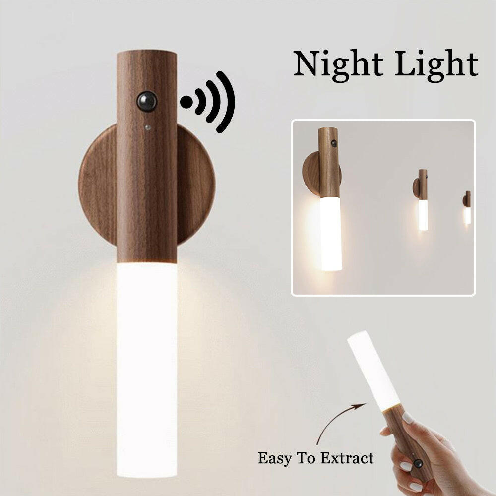 Auto LED USB Magnetic Wood Wireless Night Light Corridors Porch Lights PIR Motion Sensor Wall Light Cabinet Lamp.