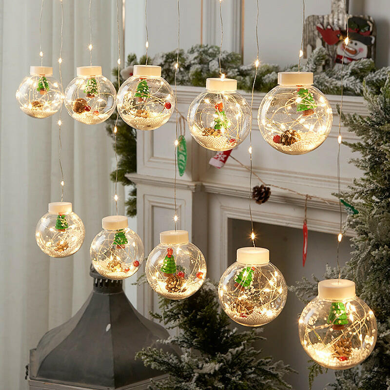 10 PCS LED Christmas Curtain Lamp Fairy Snowman Wishing Ball Lamp String Christmas Window Decoration Christmas Light Room.