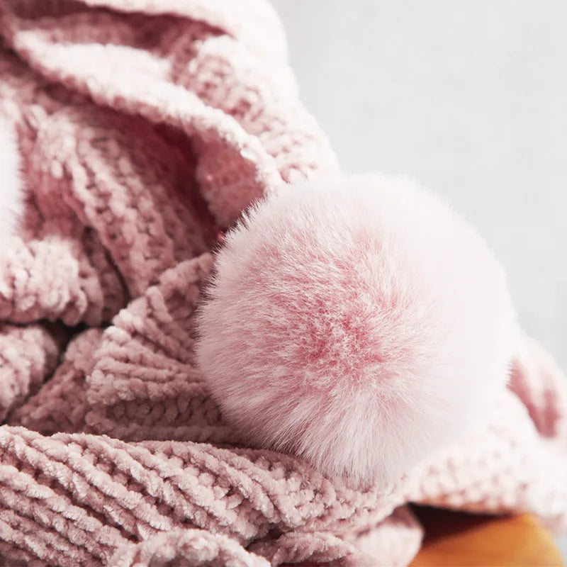 Chenille Knitted Pompom Chunky Throw Blanket Pink Ivory Gray.