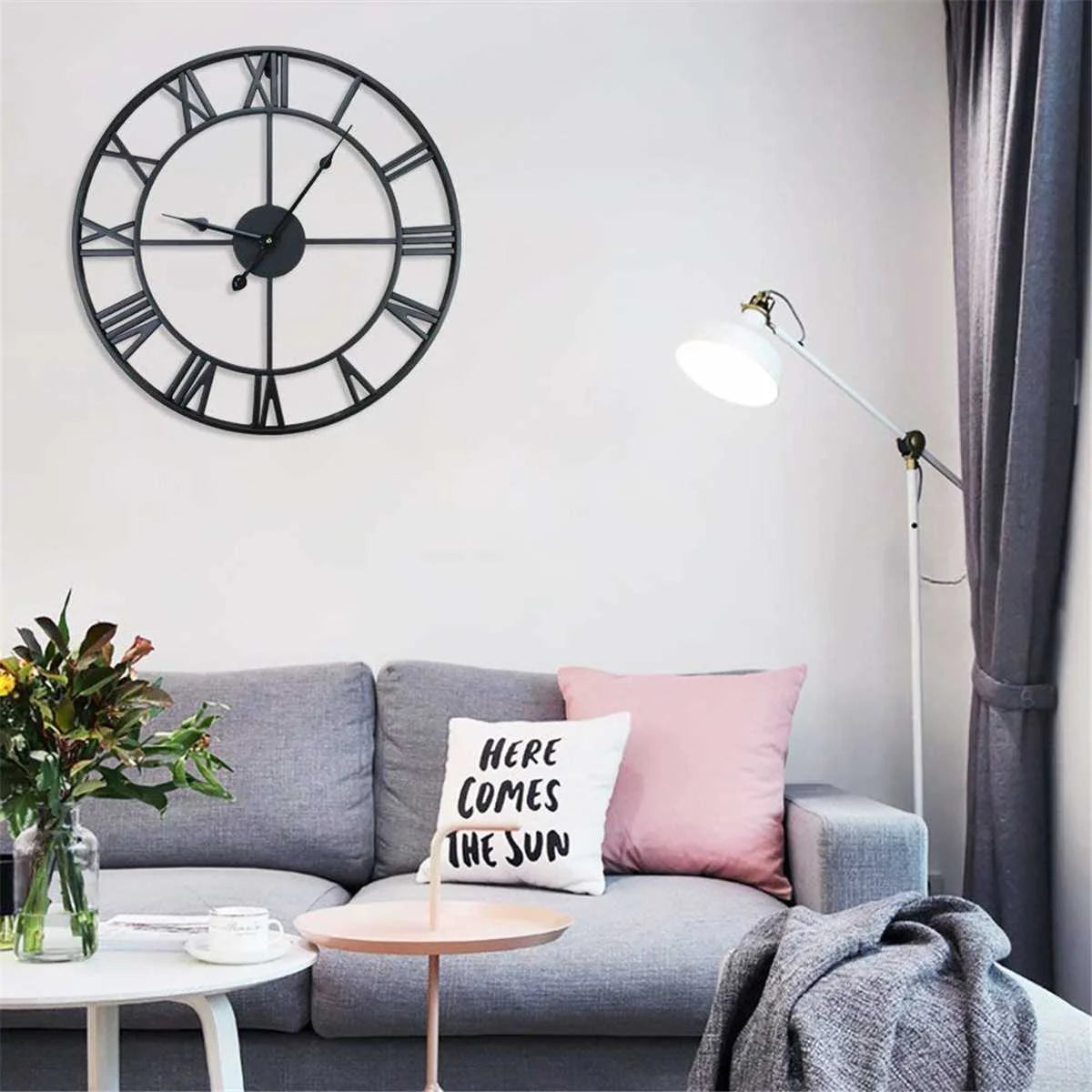 Modern Iron 3D Large Wall Clock Roman Numerals.