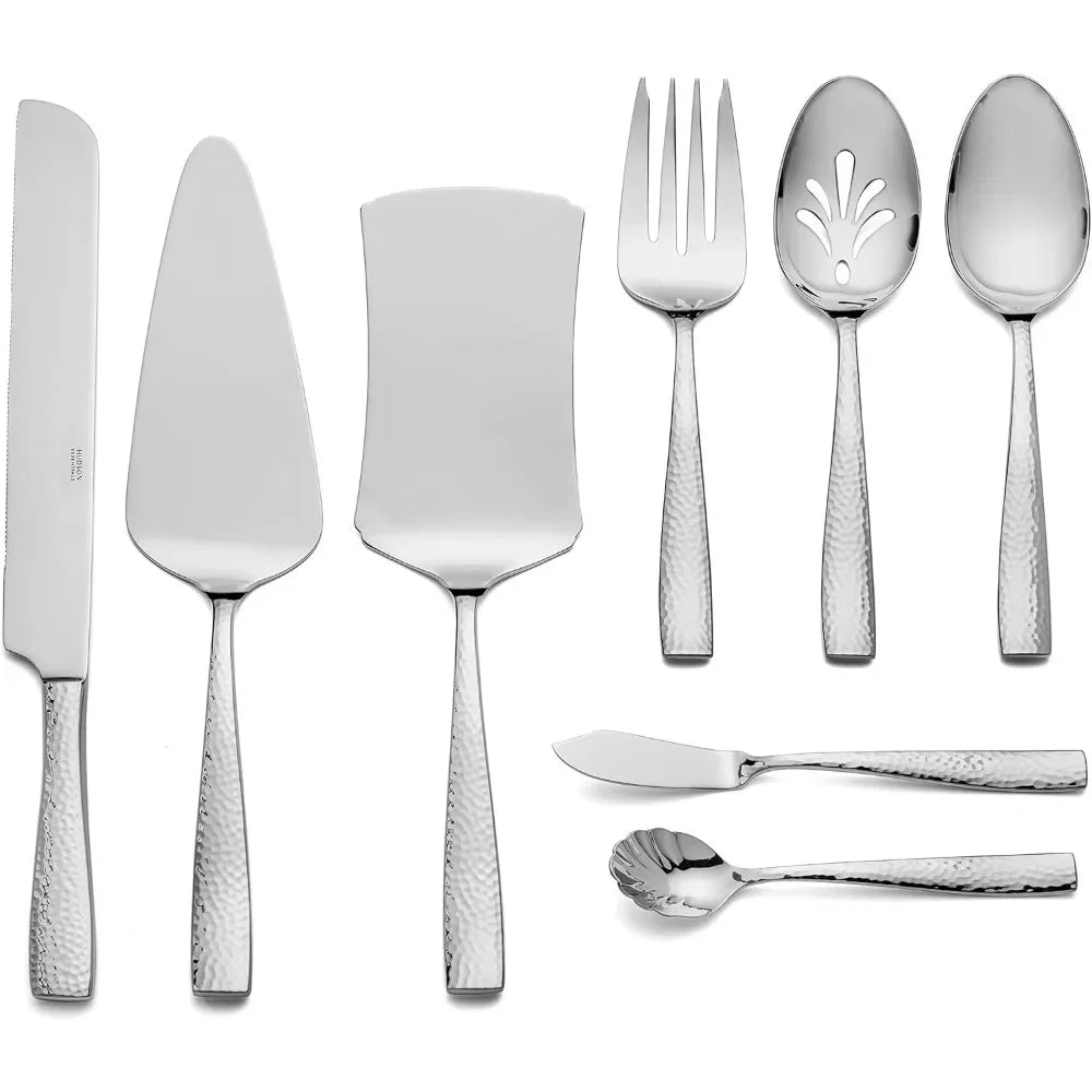 68-Piece Hammered 18/10 Stainless Steel Silverware Cutlery Set with Serving Set.