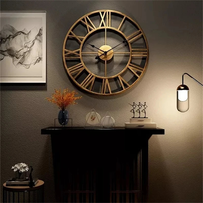 Modern Iron 3D Large Wall Clock Roman Numerals.