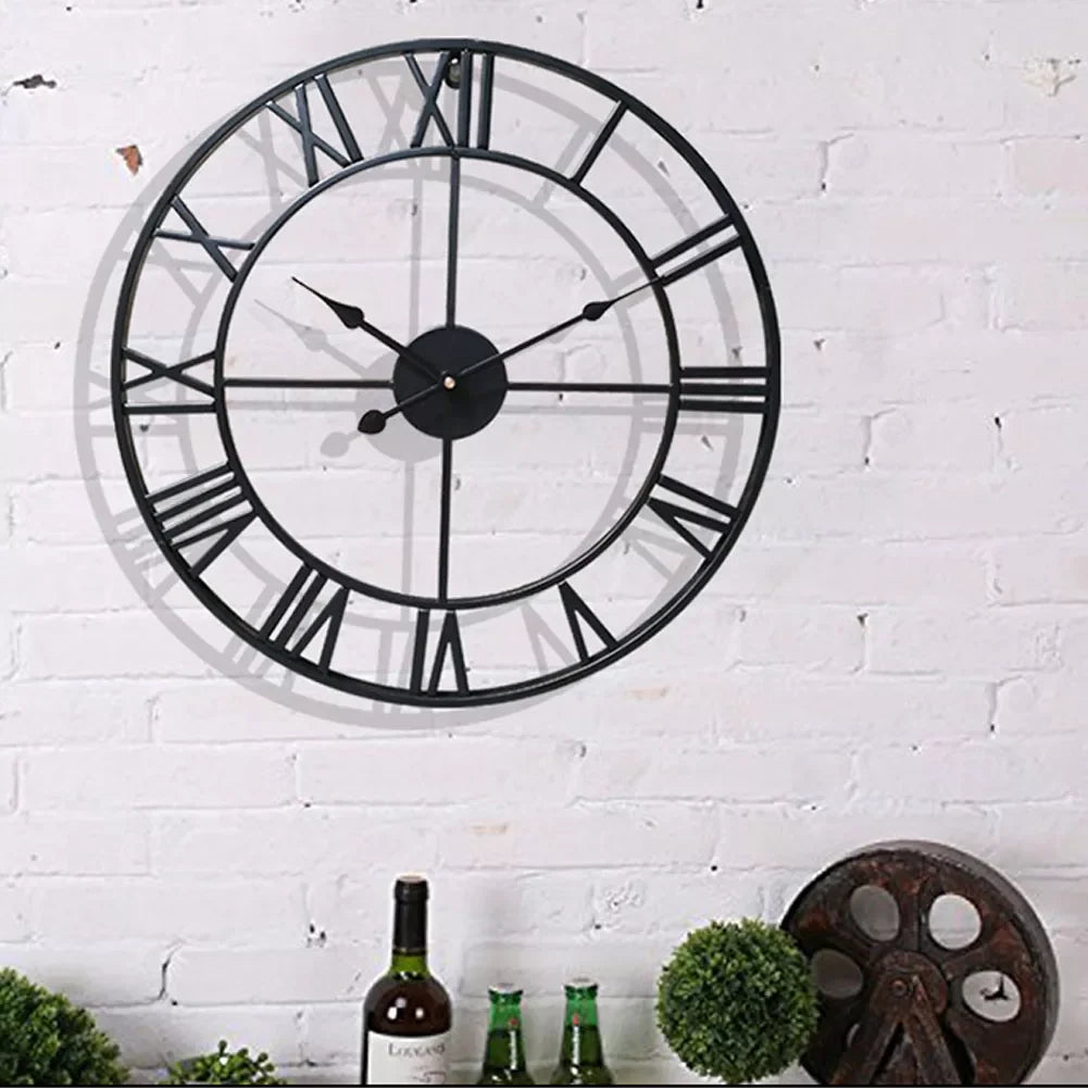 Modern Iron 3D Large Wall Clock Roman Numerals.