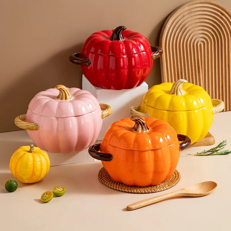 Pumpkin Ceramic Soup Pot with Lid-1.5Qt.