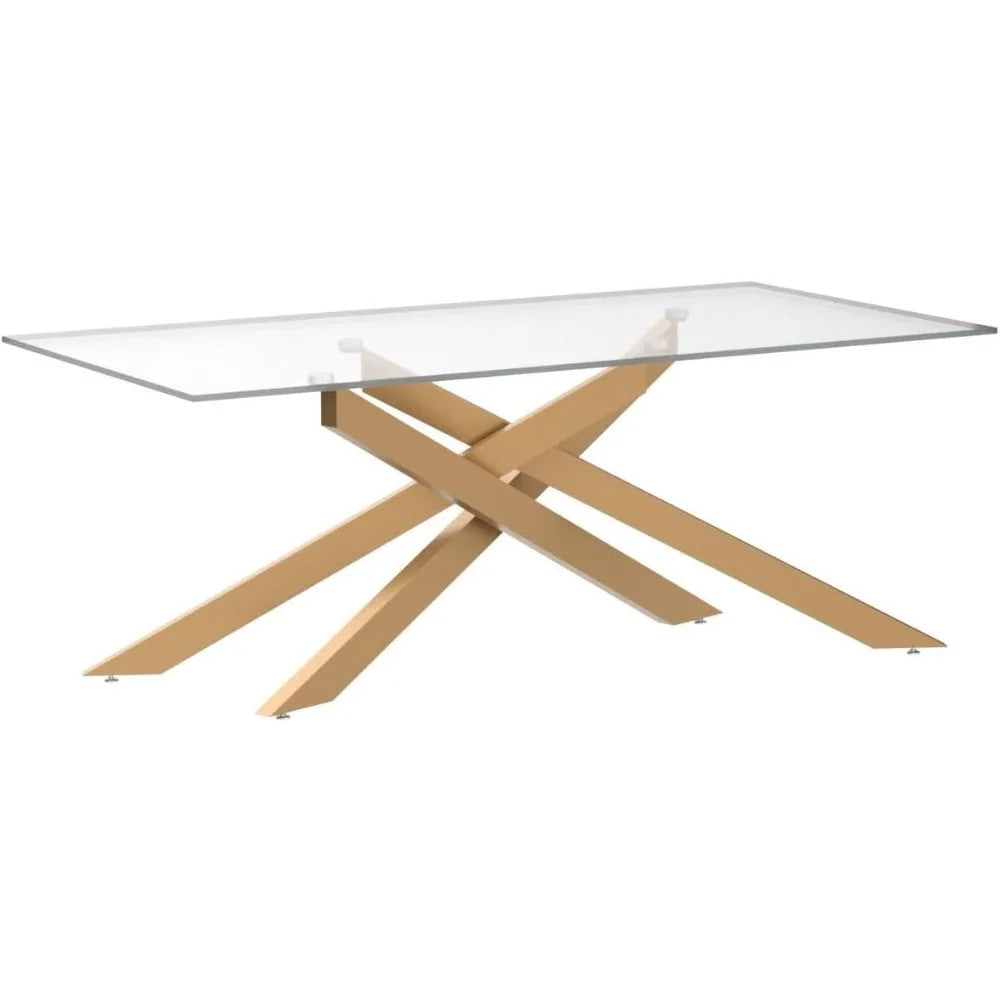 Rectangle Modern Coffee Table, Tempered Glass Top and Criss-Cross Legs 47.3”Lx23.6”Wx18.1”H, Gold.