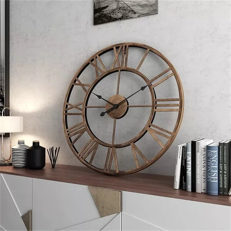 Modern Iron 3D Large Wall Clock Roman Numerals.