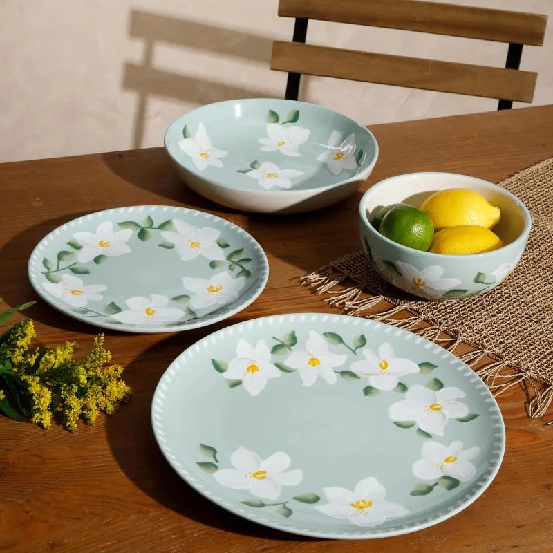 Oprah's Favorites-  Hand Painted Stoneware Plates and Bowls Floral Dinnerware Service 4.