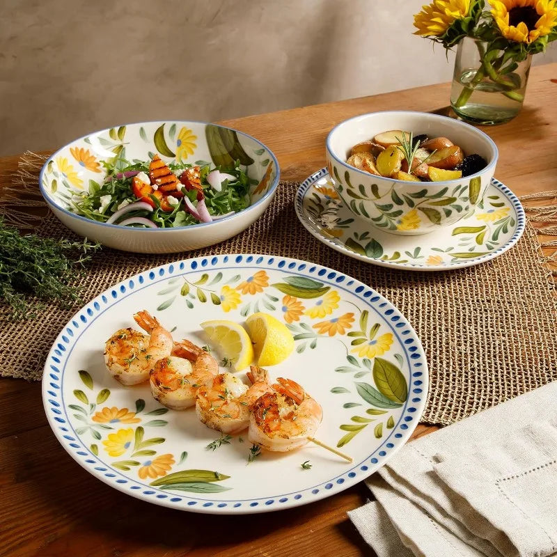 Oprah's Favorites-  Hand Painted Stoneware Plates and Bowls Floral Dinnerware Service 4.