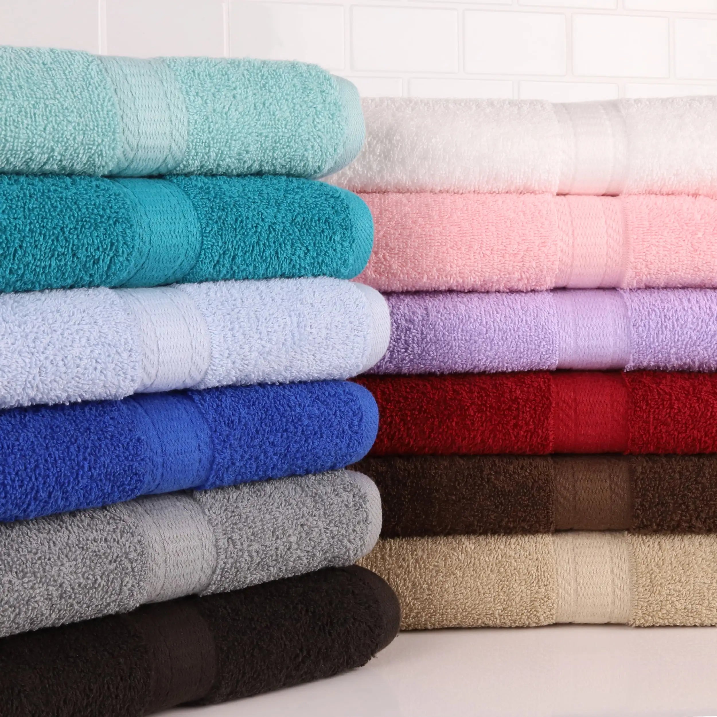 Solid 10-Piece Bath Towel Set, Cotton Bathroom Towels-Various Colors.