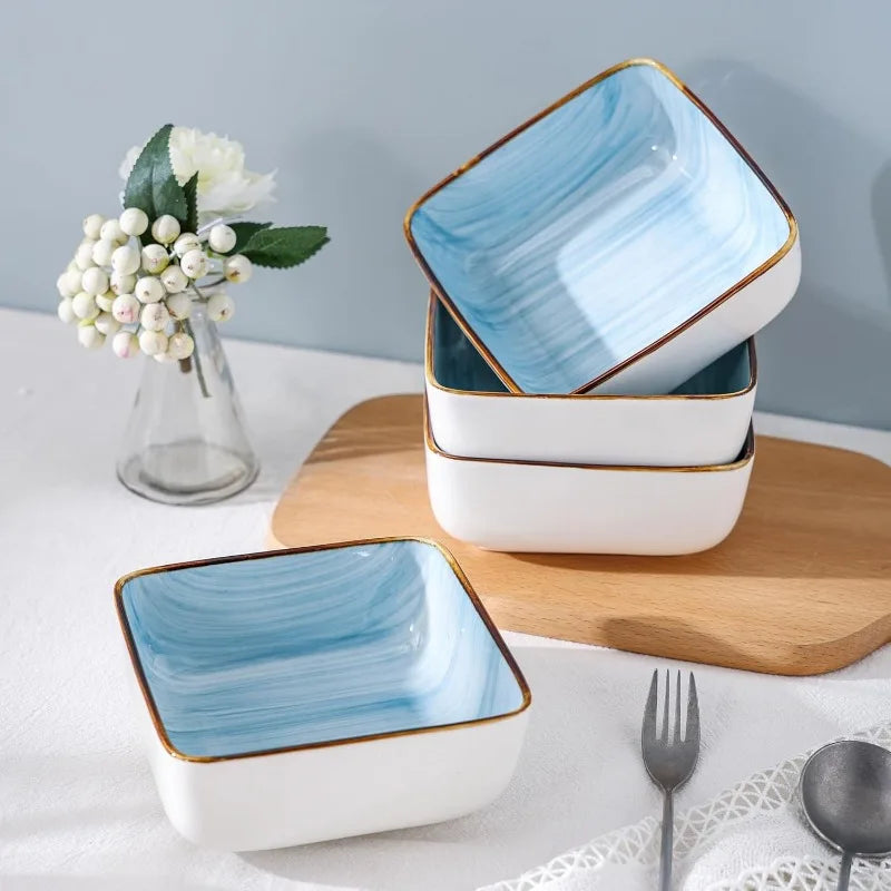 Brushed Square Porcelain Dinnerware Set, Service for 4-16 Pieces.