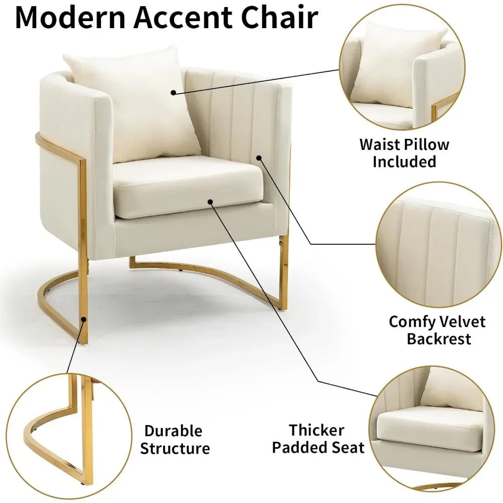 Modern Upholstered Barrel Armchair with Pillow Accent Chairs Set of 2.