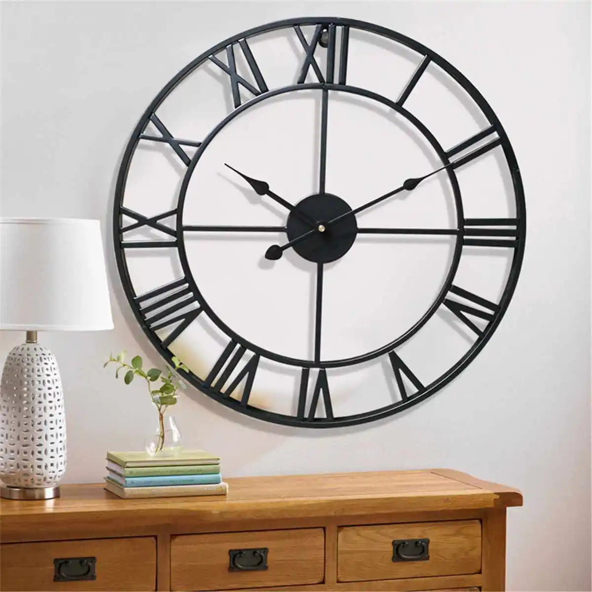 Modern Iron 3D Large Wall Clock Roman Numerals.