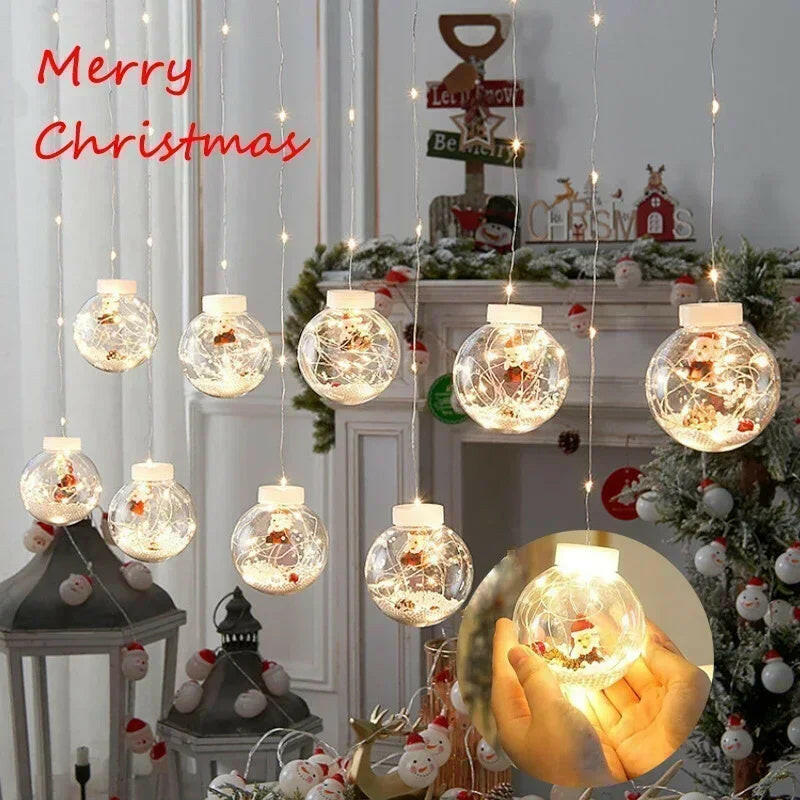 10 PCS LED Christmas Curtain Lamp Fairy Snowman Wishing Ball Lamp String Christmas Window Decoration Christmas Light Room.